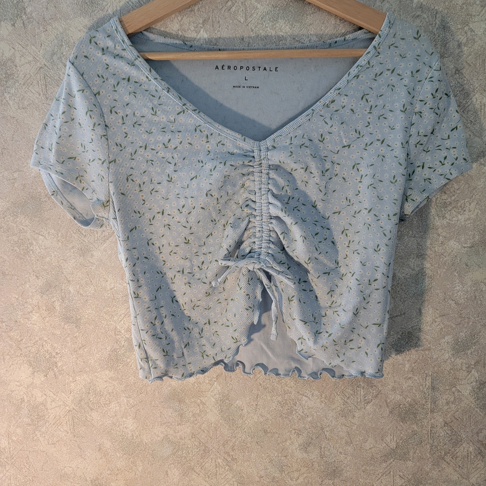 Aeropostale Light Blue Ruched Crop Top